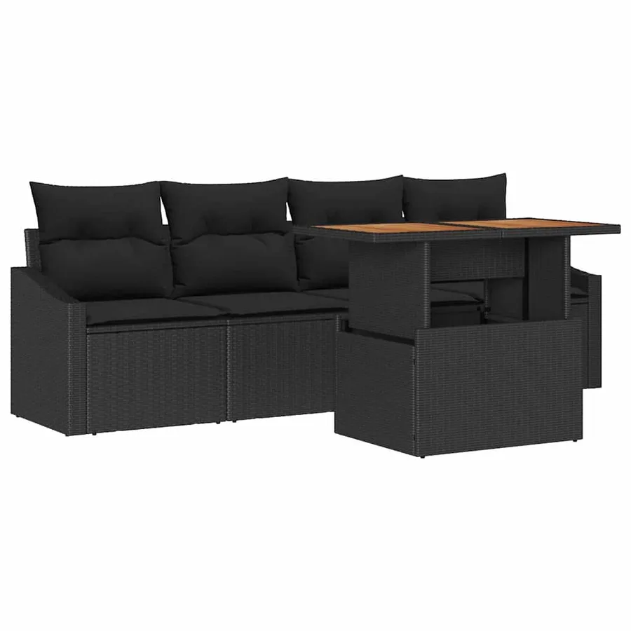 Ensemble de canapé de jardin 5 pcs Noir Poly rotin - 2