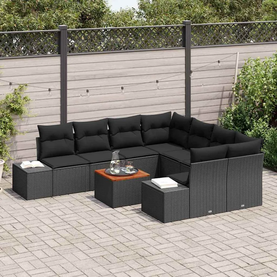 Ensemble de canapé de jardin avec coussin 9 pcs Noir polyrotin - 3