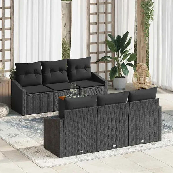 Ensemble de canapé de jardin avec stockage 7 pcs Noir polyrotin