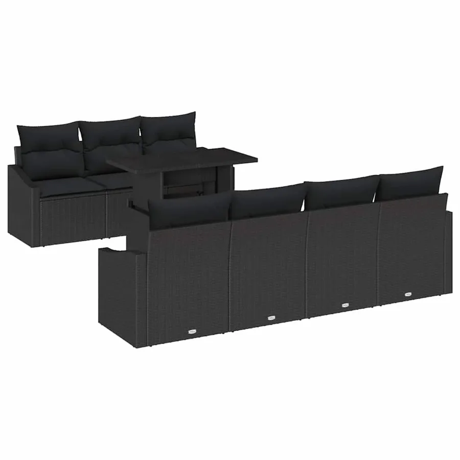 Ensemble de canapé de jardin avec coussin 8 pcs Noir polyrotin - 2