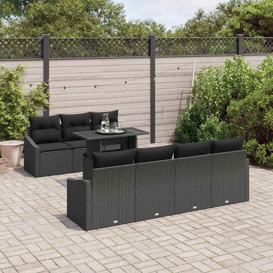 Ensemble de canapé de jardin avec coussin 8 pcs Noir polyrotin - 3