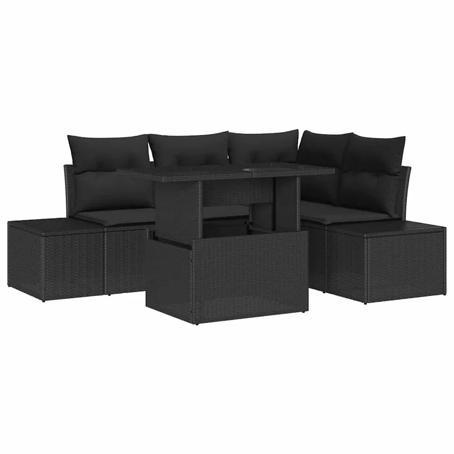 Ensemble de canapé de jardin avec coussin 5 pcs Noir polyrotin - 2