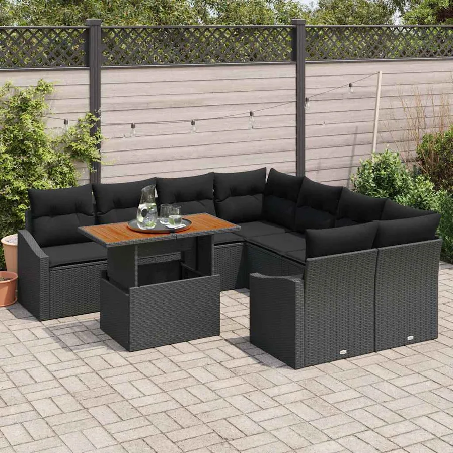 Ensemble de canapé de jardin 9 pcs Noir Poly rotin - 3