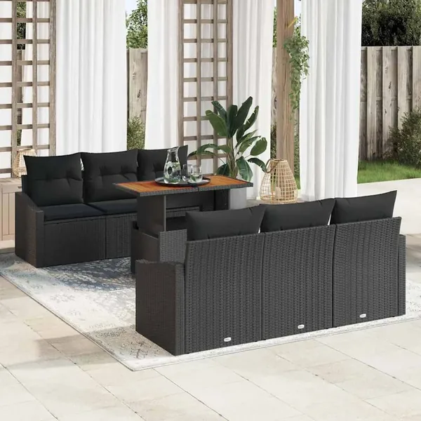Ensemble de canapé de jardin 7 pcs Noir Poly rotin