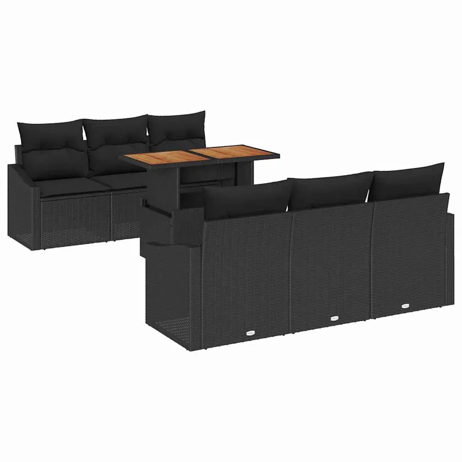 Ensemble de canapé de jardin 7 pcs Noir Poly rotin - 2