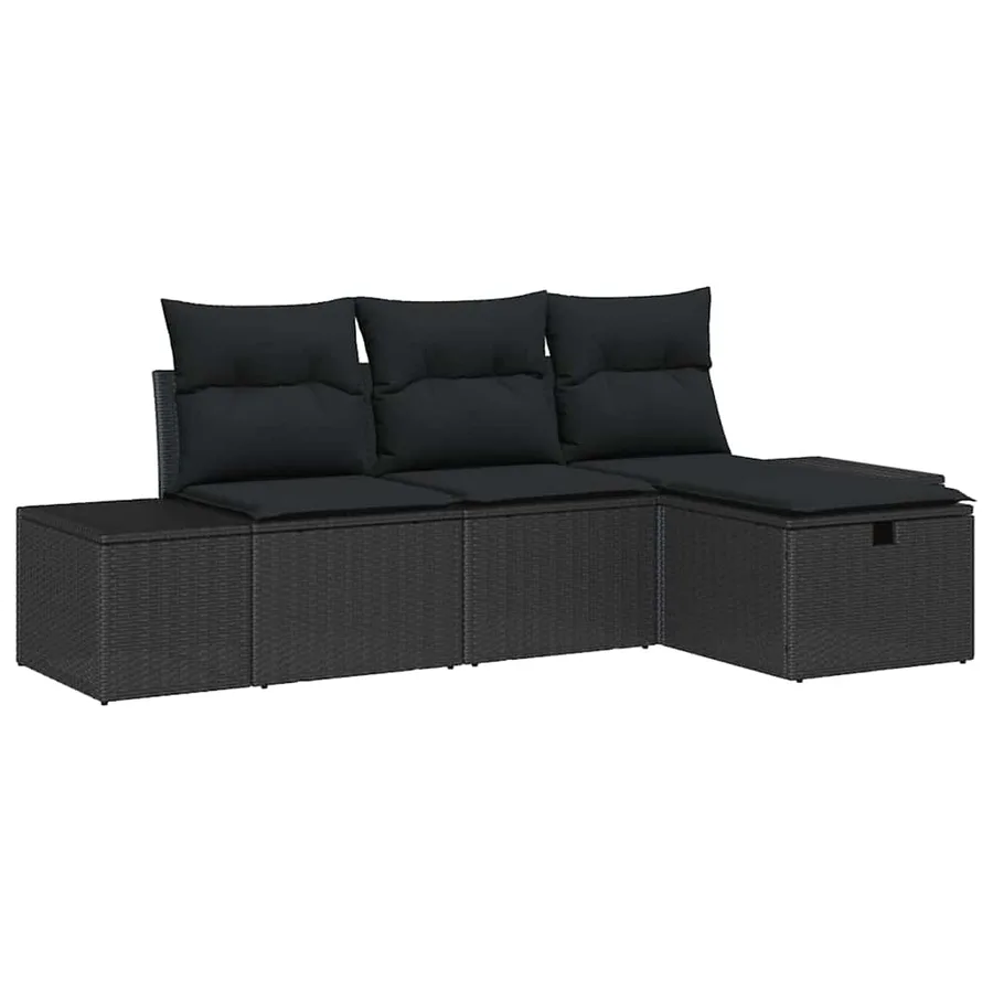 Ensemble de canapé de jardin avec coussin 4 pcs Noir Poly rotin - 2