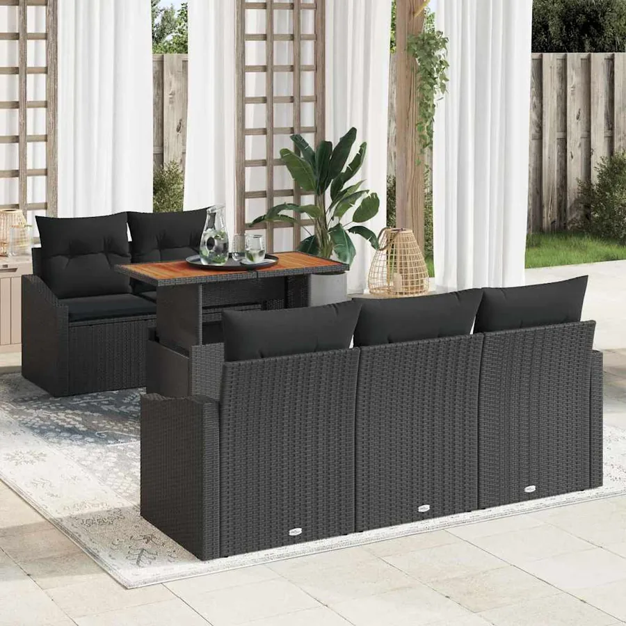 Ensemble de canapé de jardin 6 pcs Noir Poly rotin
