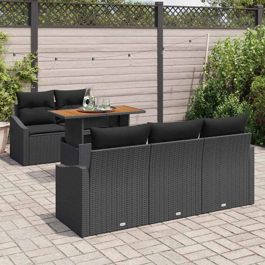 Ensemble de canapé de jardin 6 pcs Noir Poly rotin - 3