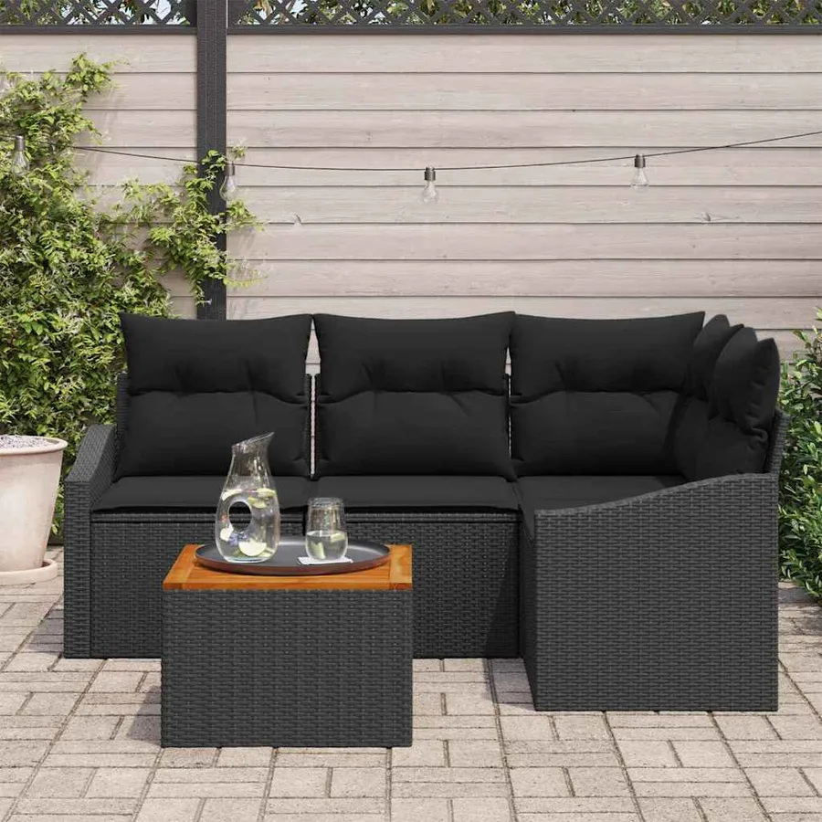 Ensemble de canapé de jardin avec stockage 5 pcs Noir polyrotin - 3