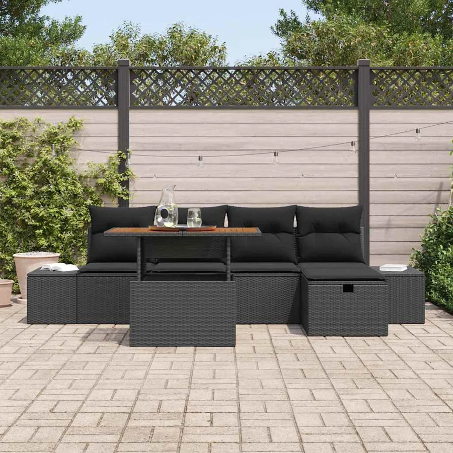 Ensemble de canapé de jardin avec coussin 6 pcs Noir polyrotin - 3