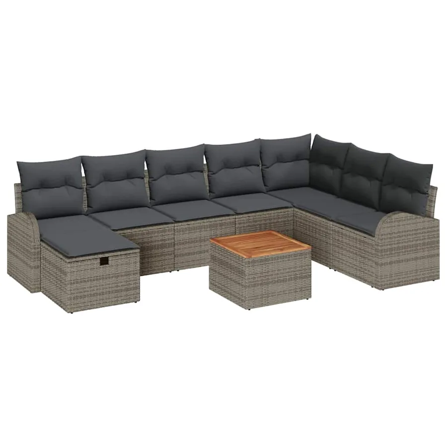 Ensemble de canapé de jardin avec coussin 9 pcs Gris polyrotin - 2