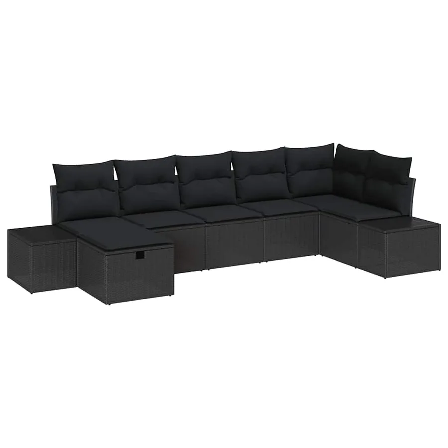 Ensemble de canapé de jardin avec coussin 7 pcs Noir polyrotin - 2