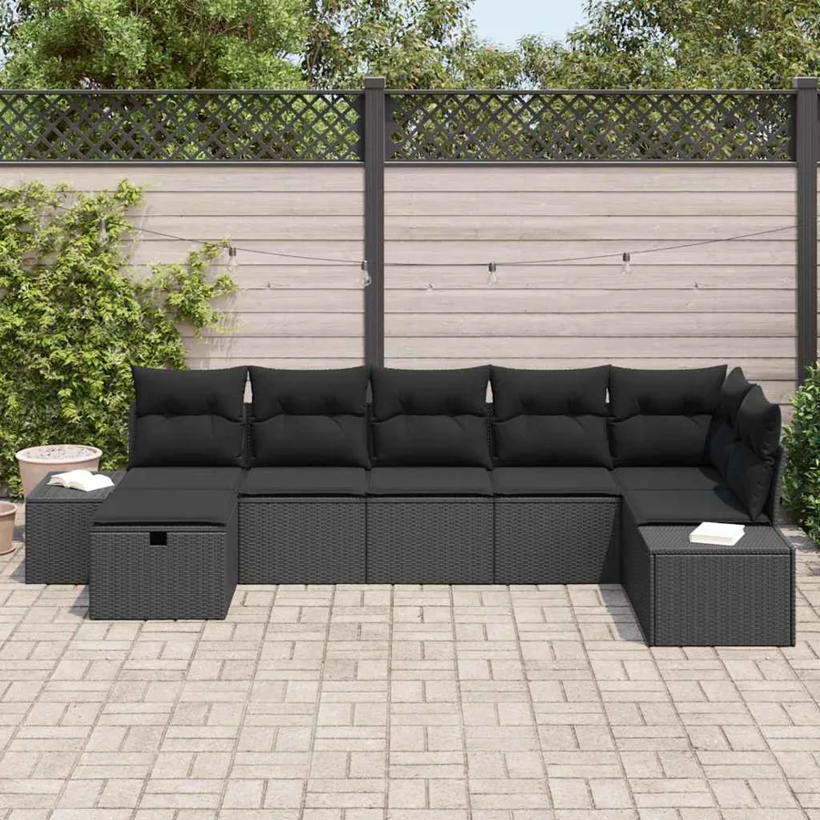 Ensemble de canapé de jardin avec coussin 7 pcs Noir polyrotin - 3