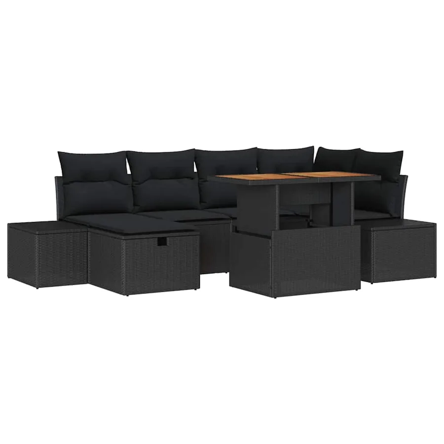 Ensemble de canapé de jardin avec coussin 7 pcs Noir polyrotin - 2