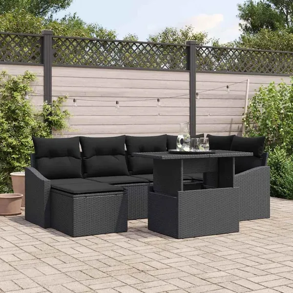 Ensemble de canapé de jardin avec coussin 7 pcs Noir