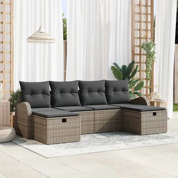 Ensemble de Canapés avec coussin 6 pcs Gris polyrotin
