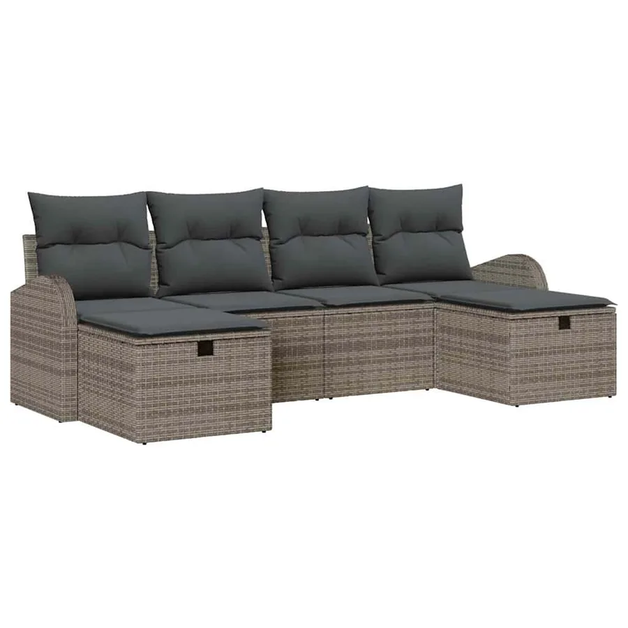 Ensemble de Canapés avec coussin 6 pcs Gris polyrotin - 2