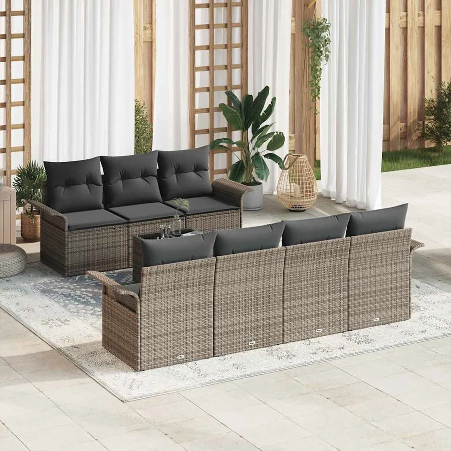 Ensemble de canapé de jardin avec coussin 8 pcs Gris polyrotin