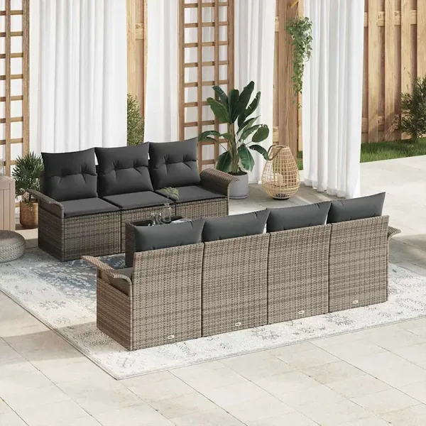 Ensemble de canapé de jardin avec coussin 8 pcs Gris polyrotin