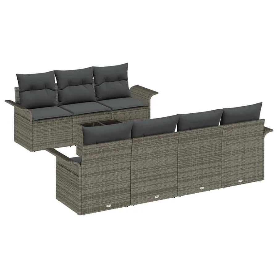 Ensemble de canapé de jardin avec coussin 8 pcs Gris polyrotin - 2