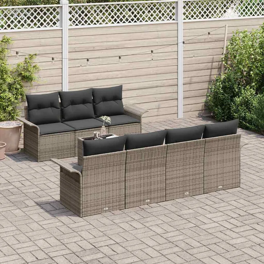Ensemble de canapé de jardin avec coussin 8 pcs Gris polyrotin - 3