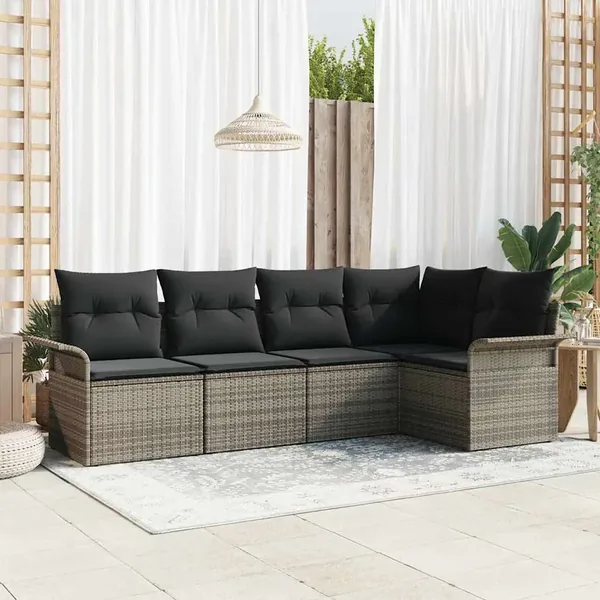Ensemble de canapé de jardin avec coussin 5 pcs Gris polyrotin