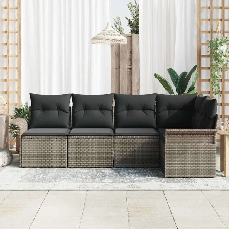 Ensemble de canapé de jardin avec coussin 5 pcs Gris polyrotin - 3