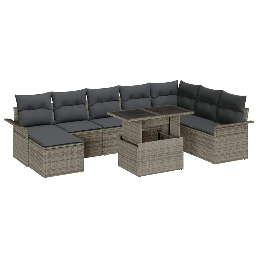 Ensemble de canapé de jardin avec coussin 9 pcs Gris polyrotin - 2