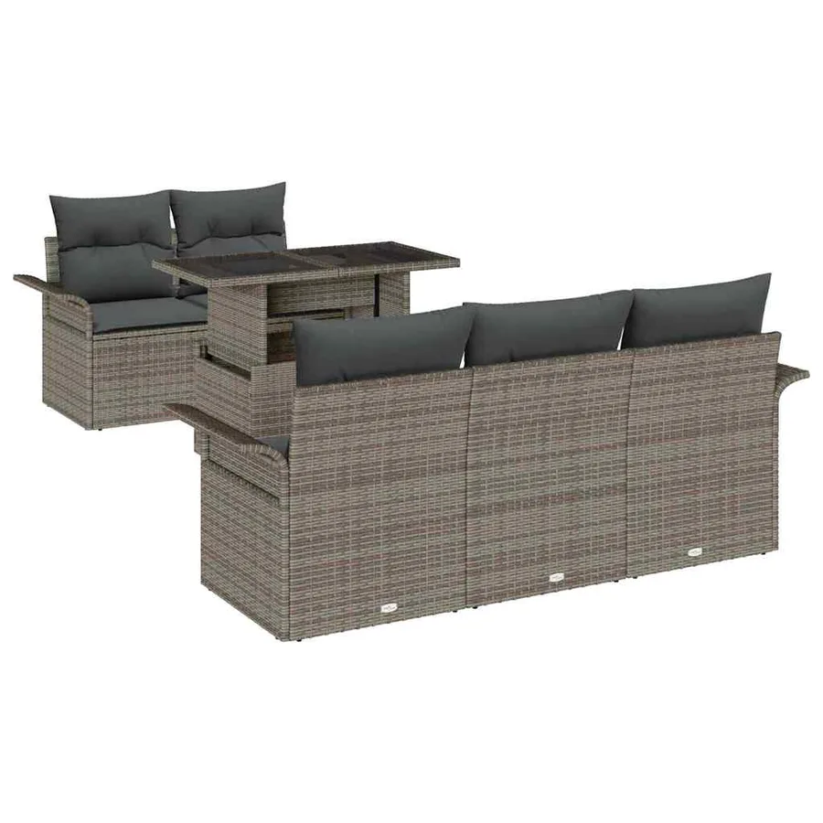Ensemble de canapé de jardin avec coussin 6 pcs Gris polyrotin - 2