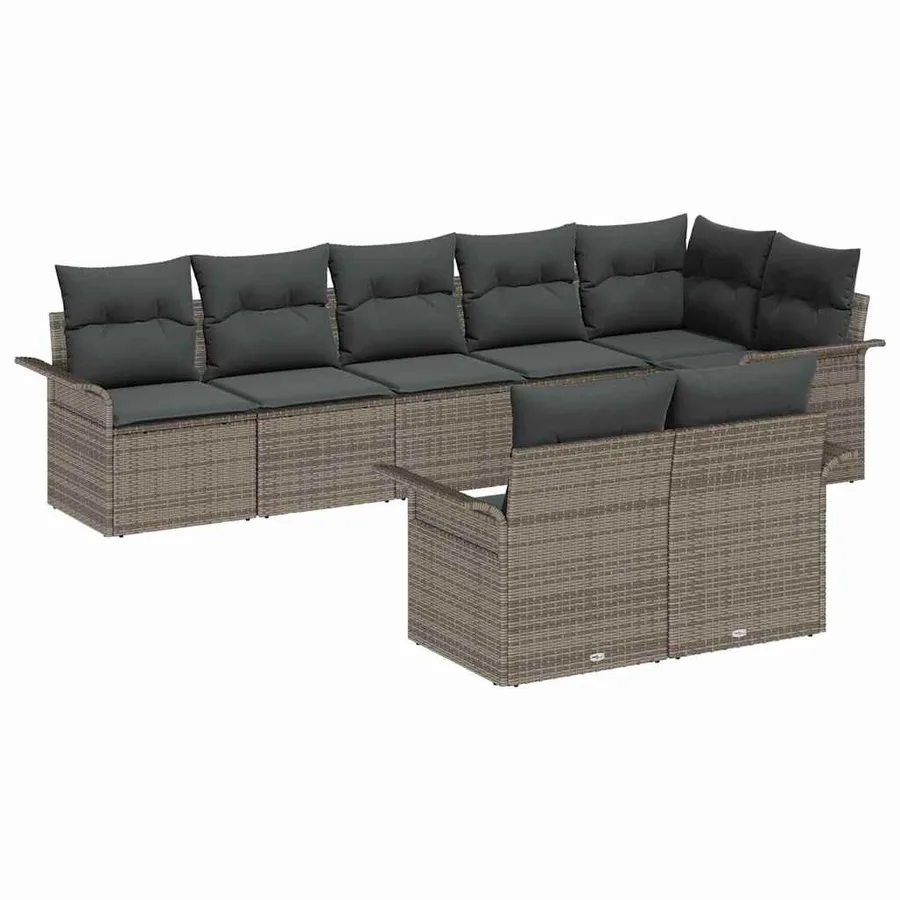 Ensemble de canapé de jardin avec coussin 8 pcs Gris polyrotin - 2
