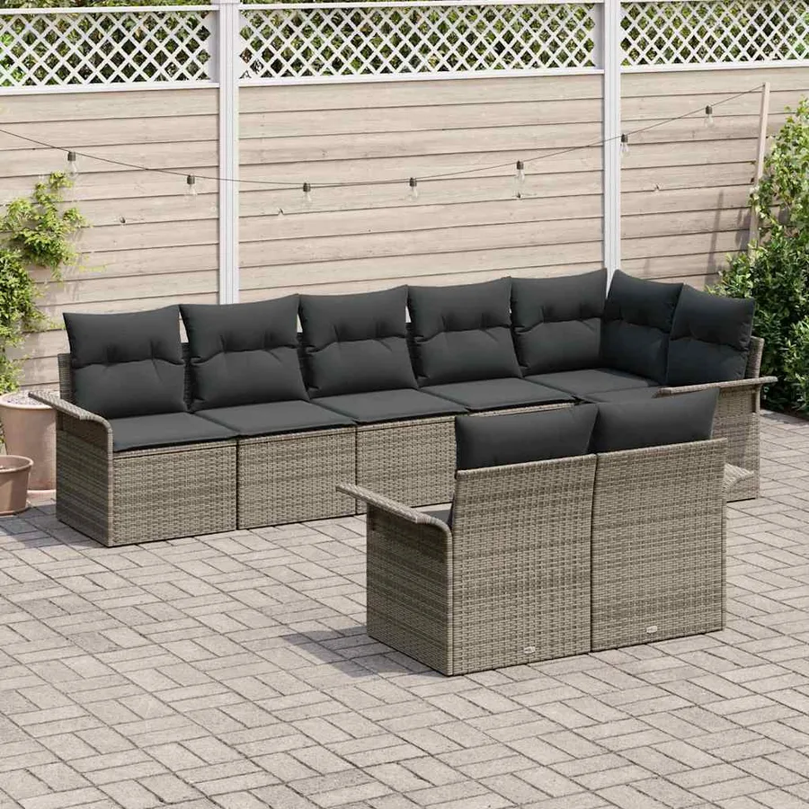 Ensemble de canapé de jardin avec coussin 8 pcs Gris polyrotin - 3