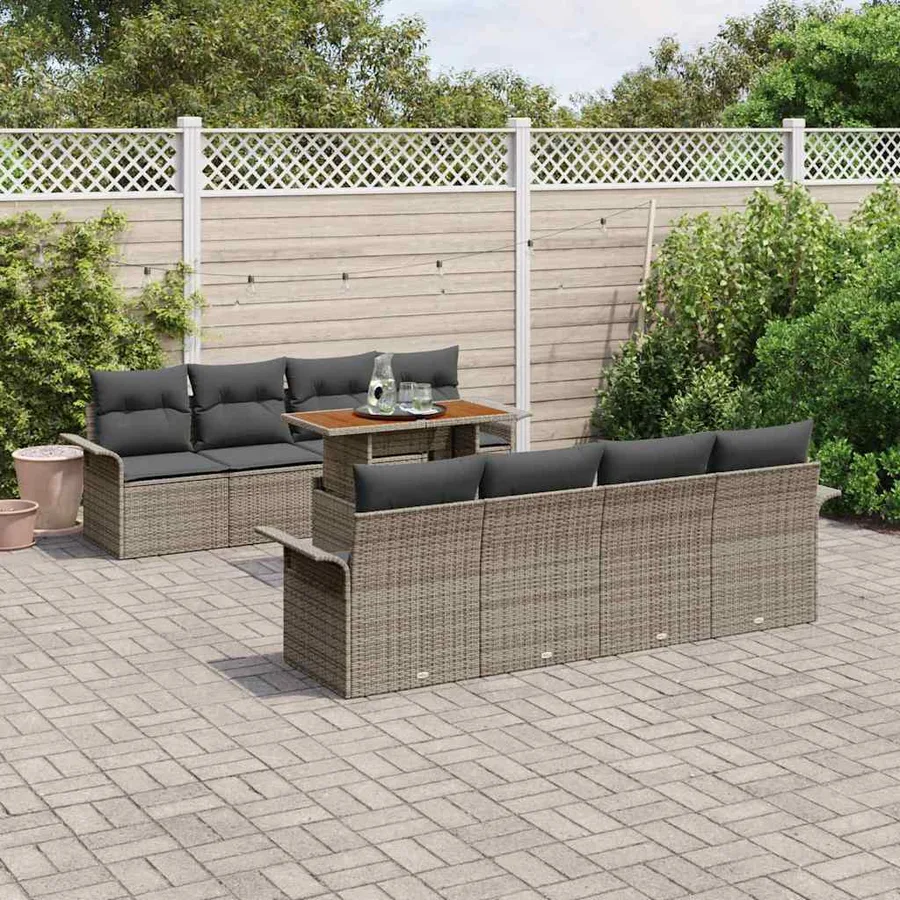 Ensemble de canapé de jardin avec coussin 7 pcs Gris polyrotin - 3
