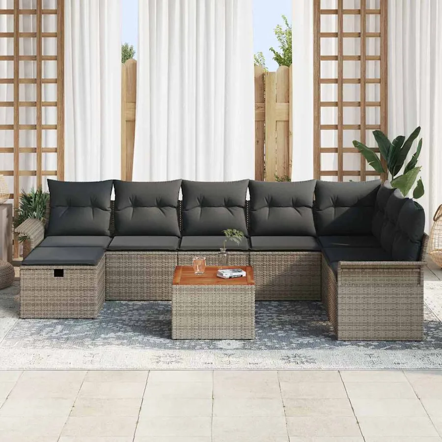 Ensemble de canapé de jardin avec coussin 9 pcs Gris polyrotin - 3