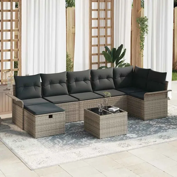 Ensemble de canapé de jardin avec coussin 8 pcs Gris polyrotin