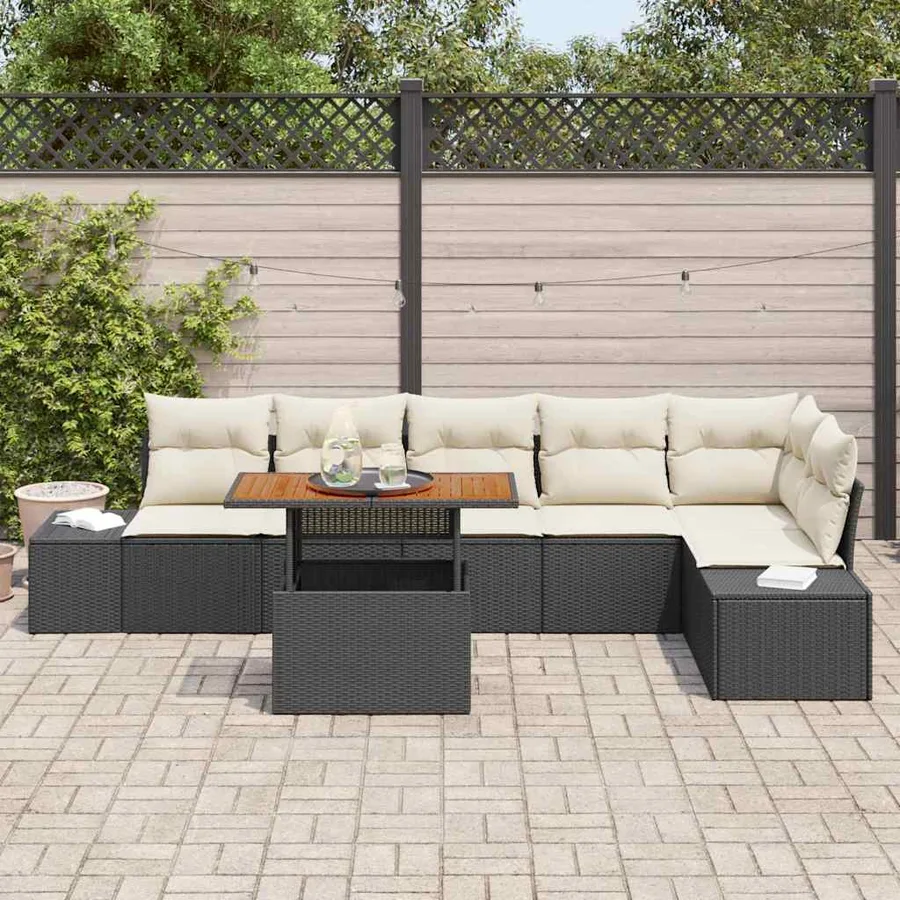 Ensemble de canapé de jardin 7 pc Noir et Crème - 3