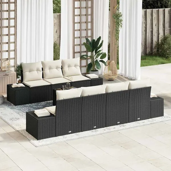 Ensemble de canapé de jardin avec coussin 8 pcs Noir polyrotin
