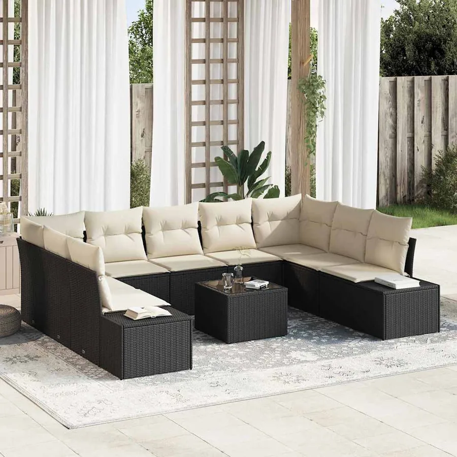 Ensemble de canapé de jardin avec coussin 10 pcs Noir polyrotin