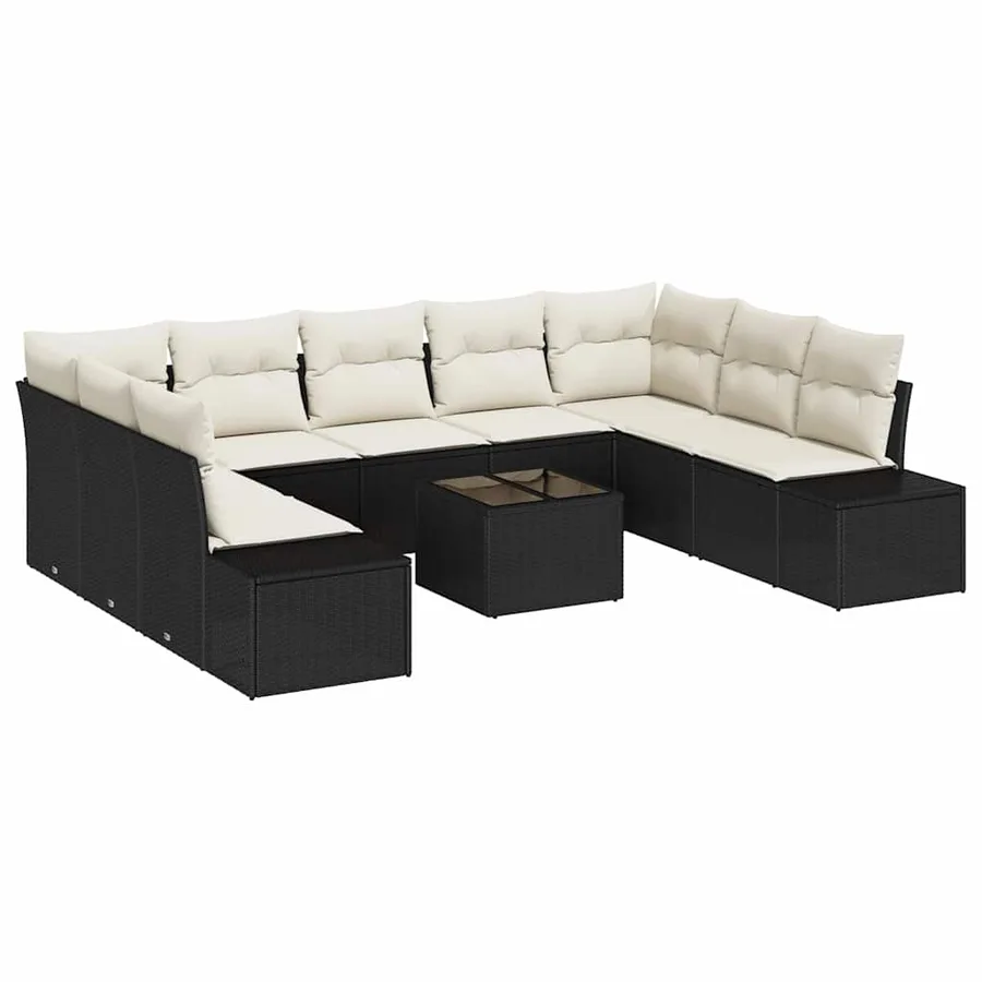 Ensemble de canapé de jardin avec coussin 10 pcs Noir polyrotin - 2