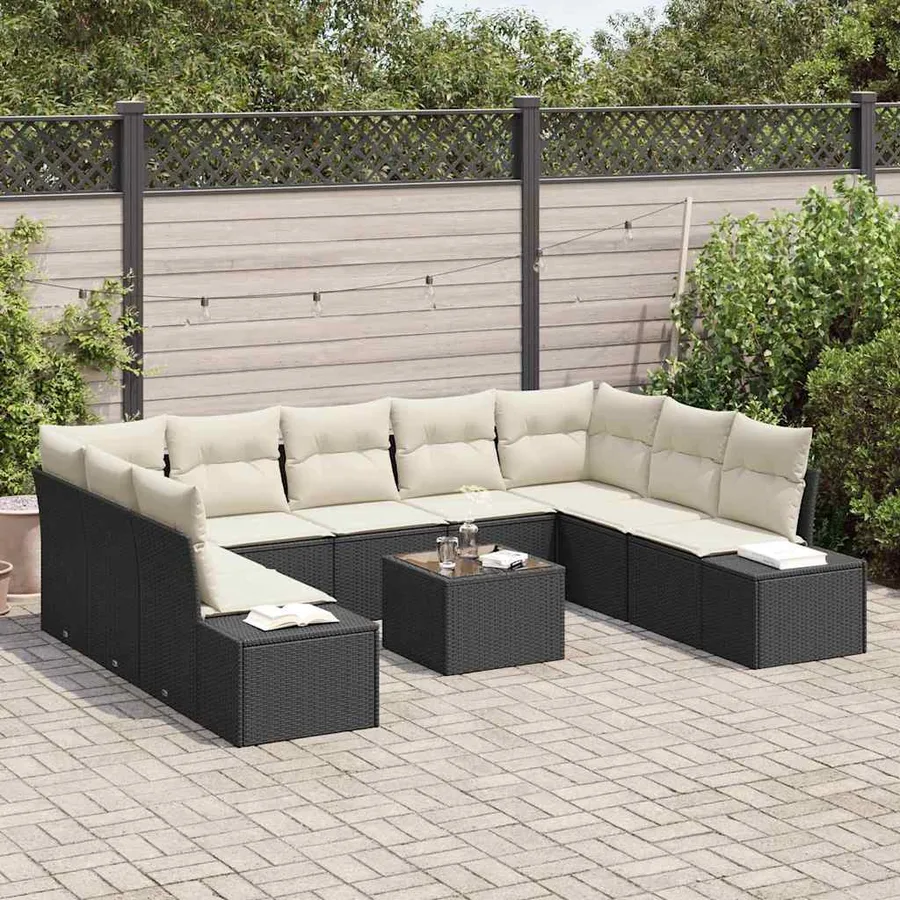 Ensemble de canapé de jardin avec coussin 10 pcs Noir polyrotin - 3