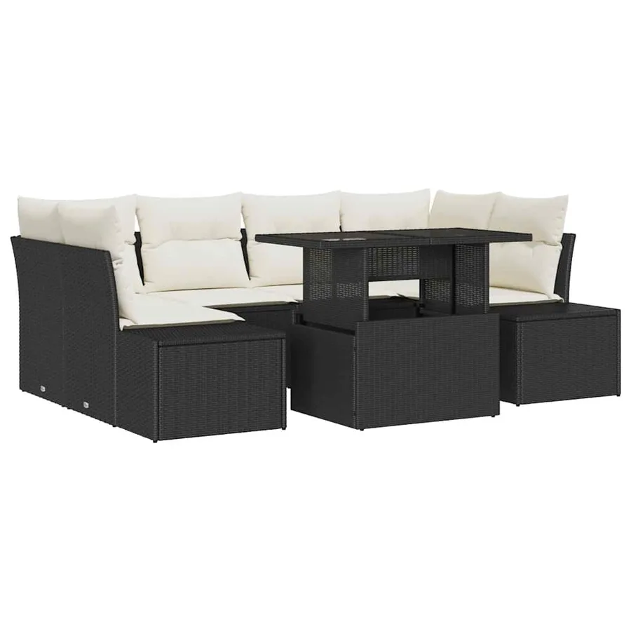 Ensemble de Canapés avec coussin 7 pcs Noir et Crème polyrotin - 2
