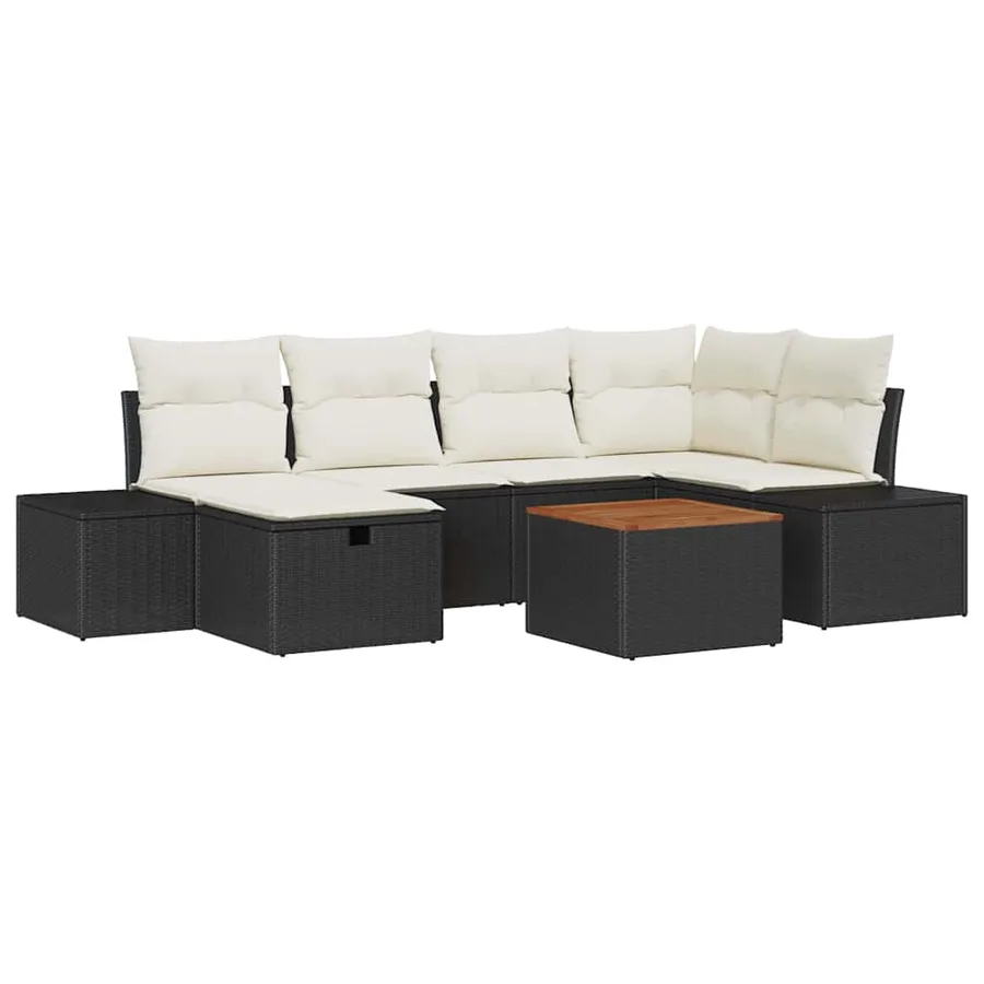 Ensemble de canapé de jardin avec coussin 7 pcs Noir polyrotin - 2
