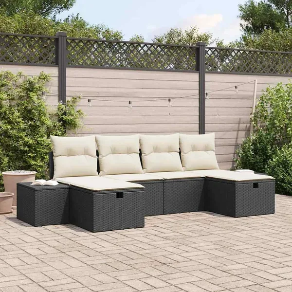Ensemble de canapé de jardin avec coussin 6 pcs Noir polyrotin