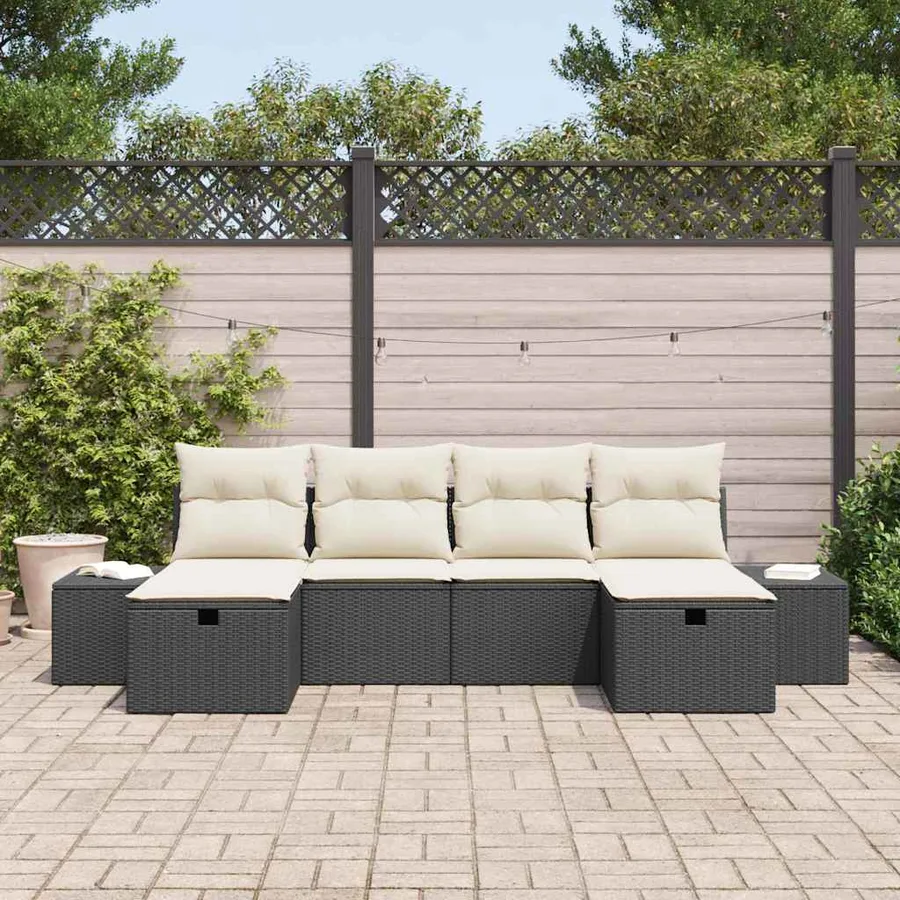 Ensemble de canapé de jardin avec coussin 6 pcs Noir polyrotin - 3
