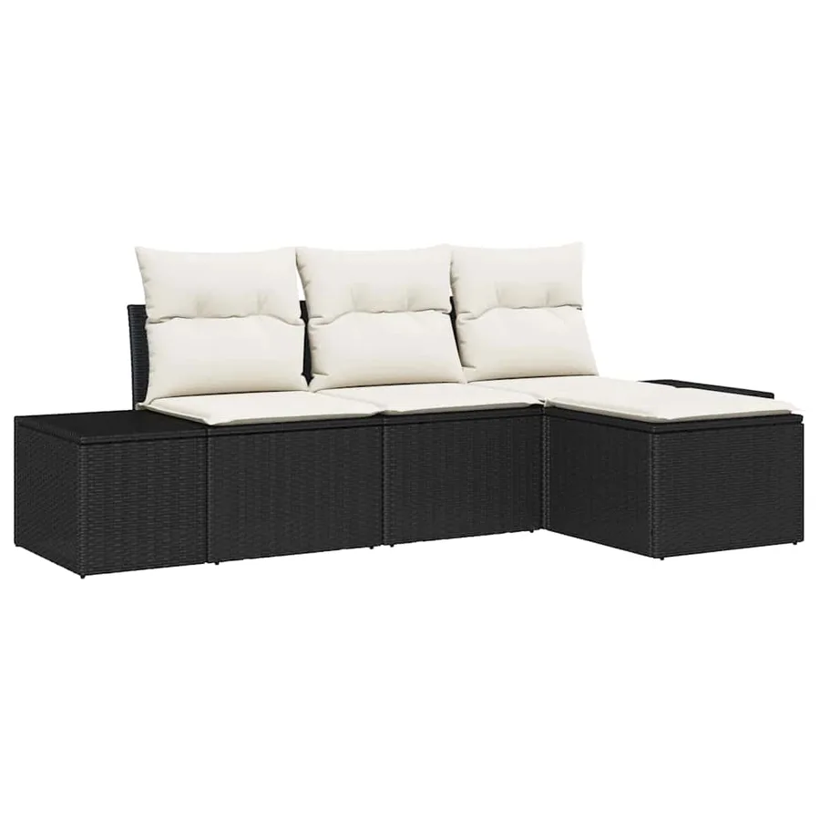 Ensemble de canapé de jardin avec coussin 4 pcs Noir polyrotin - 2
