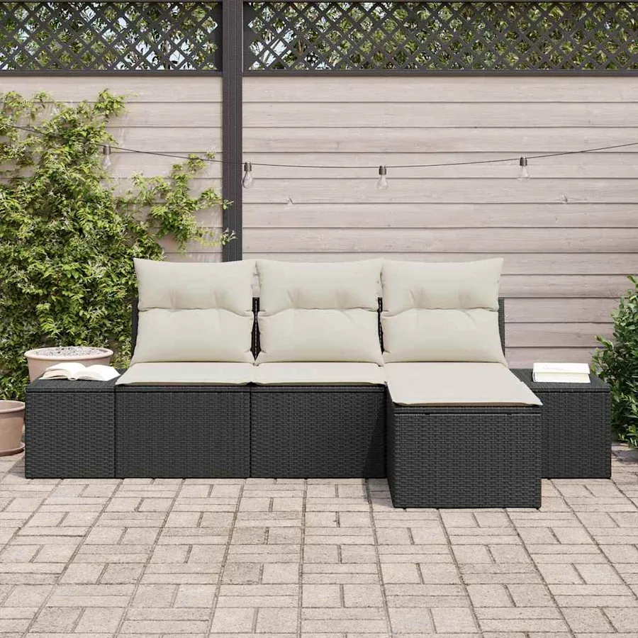 Ensemble de canapé de jardin avec coussin 4 pcs Noir polyrotin - 3