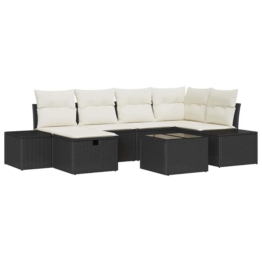 Ensemble de canapé de jardin avec coussin 7 pcs Noir polyrotin - 2