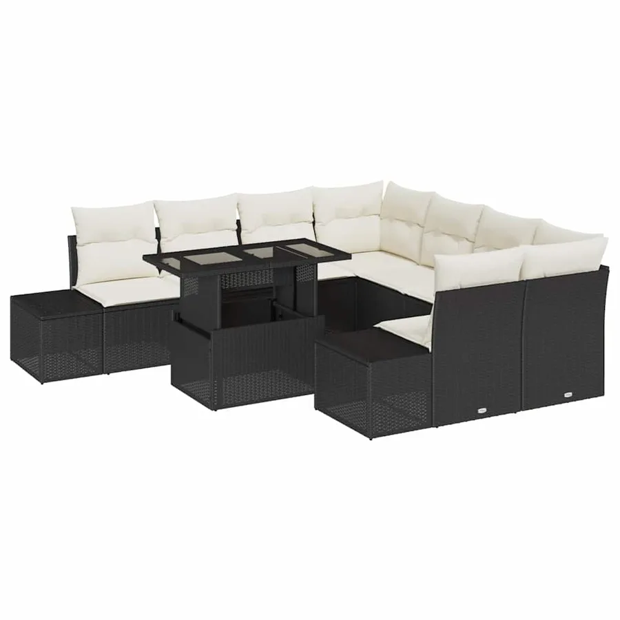 Ensemble de canapé de jardin 9 pcs Noir et Crème polyrotin - 2