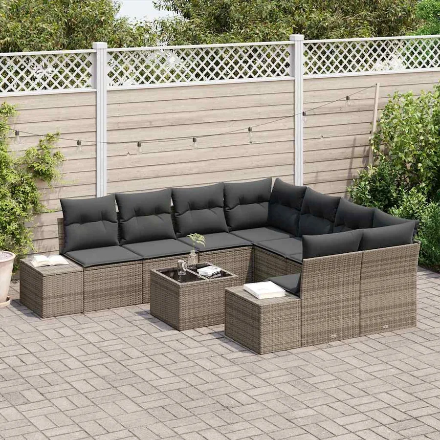 Ensemble de canapé de jardin avec coussin 9 pcs Gris polyrotin - 3
