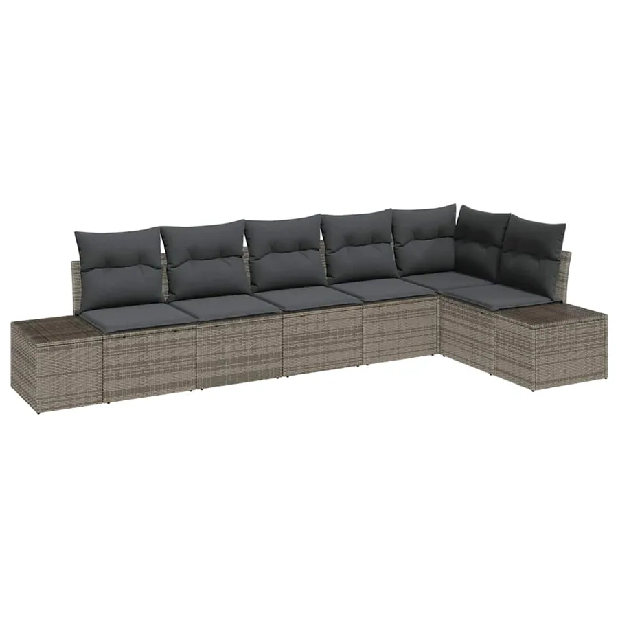 Ensemble de canapé de jardin avec coussin 6 pcs Gris polyrotin - 2