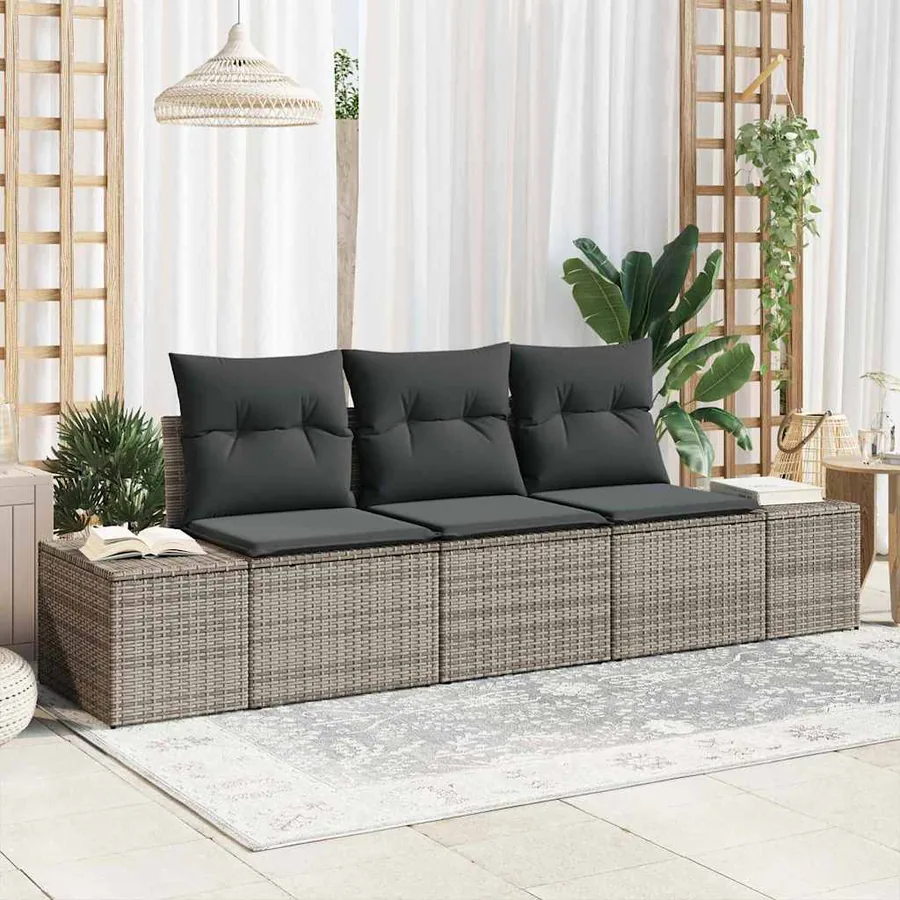 Ensemble de Canapés avec coussin 3 pcs Gris polyrotin